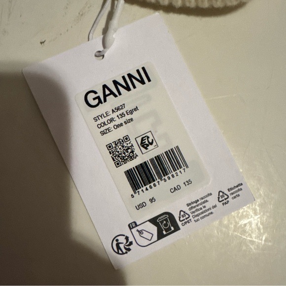 Ganni Fitted Wool Rib Knit Beanie In Egret NWT - Picture 8 of 9